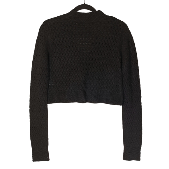 NEW NORDSTROM Lamb's Wool Blend Black Knit Cropped Button Front Cardigan Sweater - Picture 2 of 7